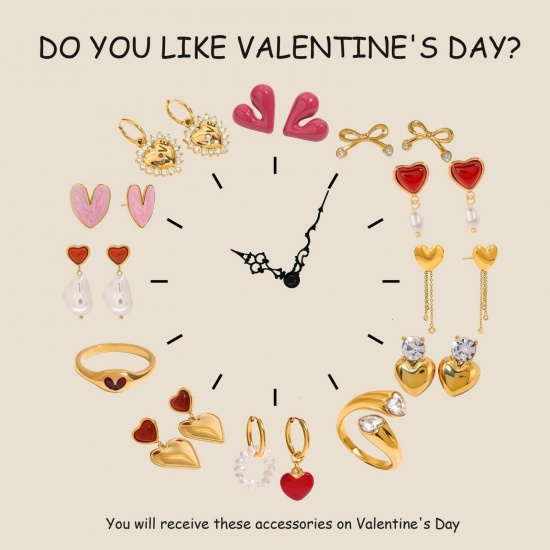 Imagen de día de San Valentín Elegante Pendientes de Poste de Oreja Al Por Mayor, Corazón Chapado en Oro de 18K 304 Acero Inoxidable, Mujeres Respetuoso del Medio Ambiente Regalo Suministro de Joyería, 1 Par