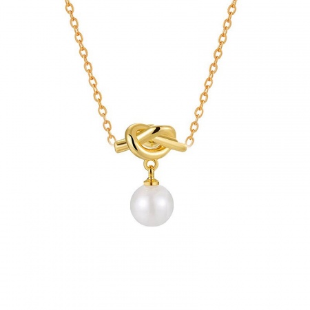 Immagine di Nodo d'amore Imitata Perla Collana & Orecchino All'Ingrosso, Placcato Oro 18K 304 Acciaio Inossidabile Donne Ecologico San Valentino Elegante Regalo Gioielli Per Rivenditore, 1 Pz