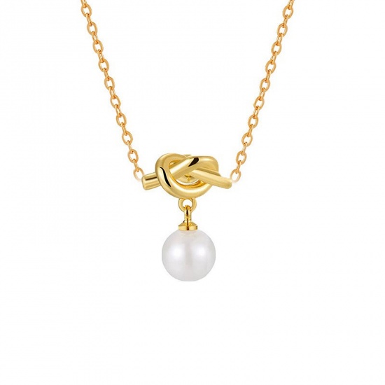 Picture of Wholesale Love Knot Imitation Pearl Necklace & Earrings, 18K Gold Plated 304 Stainless Steel Women's Eco-friendly Valentine's Day Dainty Gift Jewelry For Retailer