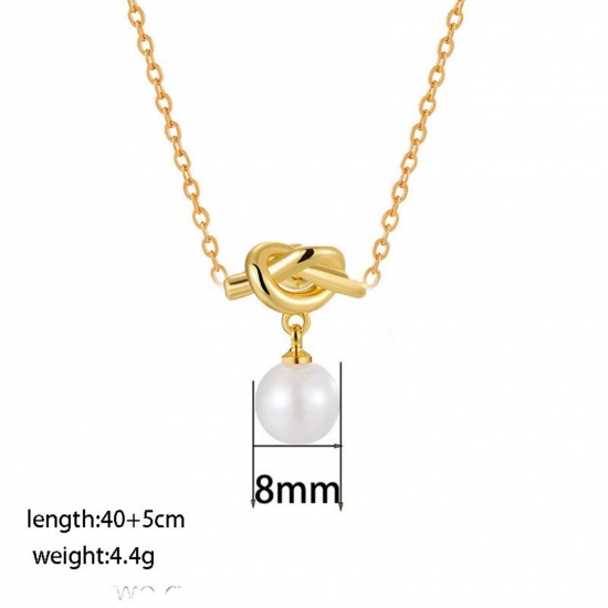 Picture of Wholesale Love Knot Imitation Pearl Necklace & Earrings, 18K Gold Plated 304 Stainless Steel Women's Eco-friendly Valentine's Day Dainty Gift Jewelry For Retailer
