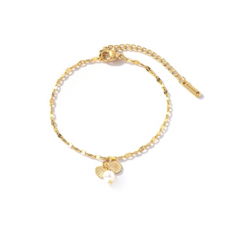 Immagine di Conchiglia Imitata Perla Collana & Bracciale All'Ingrosso, Placcato Oro 18K 304 Acciaio Inossidabile Donne Ecologico Gioielli Oceanici Elegante Regalo Gioielli Per Rivenditore, 1 Pz
