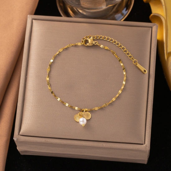 Picture of Wholesale Shell Imitation Pearl Necklace & Bracelet, 18K Gold Plated 304 Stainless Steel Women's Eco-friendly Ocean Jewelry Dainty Gift Jewelry For Retailer