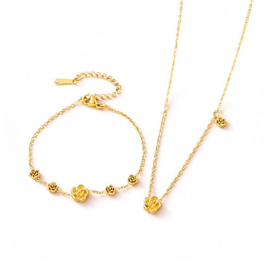 Picture of Wholesale Flower Necklace & Bracelet, 18K Gold Plated 304 Stainless Steel Women's Eco-friendly Exquisite Dainty Gift Jewelry For Retailer