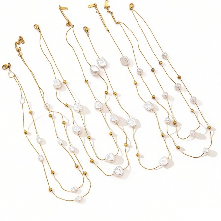 Immagine di Imitata Perla Collana di Perline All'Ingrosso, Placcato Oro 18K 304 Acciaio Inossidabile, Donne Ecologico Barocco Elegante Regalo Gioielli Per Rivenditore, 1 Pz