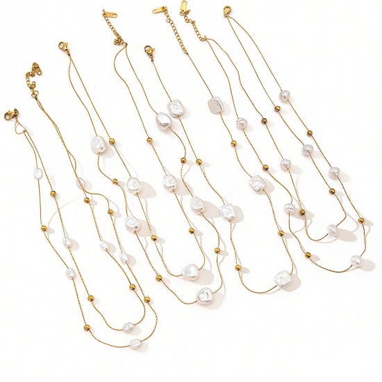 Picture of Wholesale Imitation Pearl Beaded Necklace, 18K Gold Plated 304 Stainless Steel, Women's Eco-friendly Baroque Dainty Gift Jewelry For Retailer