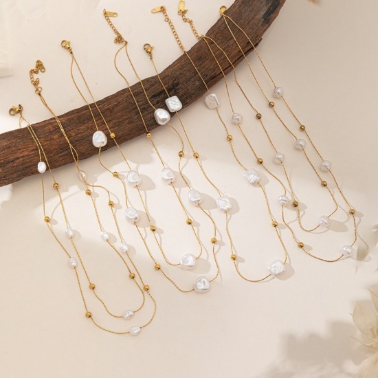 Picture of Wholesale Imitation Pearl Beaded Necklace, 18K Gold Plated 304 Stainless Steel, Women's Eco-friendly Baroque Dainty Gift Jewelry For Retailer