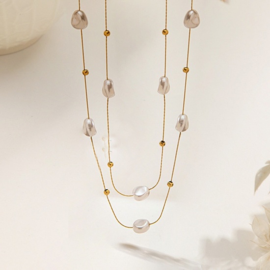 Picture of Wholesale Imitation Pearl Beaded Necklace, 18K Gold Plated 304 Stainless Steel, Women's Eco-friendly Baroque Dainty Gift Jewelry For Retailer
