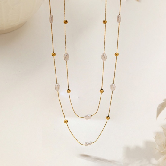 Picture of Wholesale Imitation Pearl Beaded Necklace, 18K Gold Plated 304 Stainless Steel, Women's Eco-friendly Baroque Dainty Gift Jewelry For Retailer