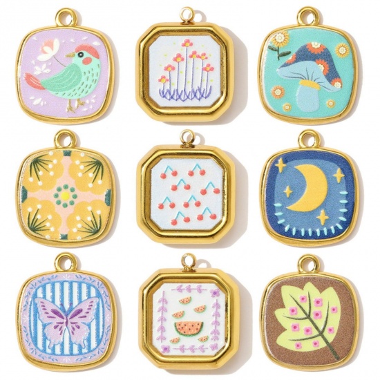 Picture of Eco-friendly PVD Vacuum Plating 304 Stainless Steel Charms 18K Gold Plated Multicolor Printed
