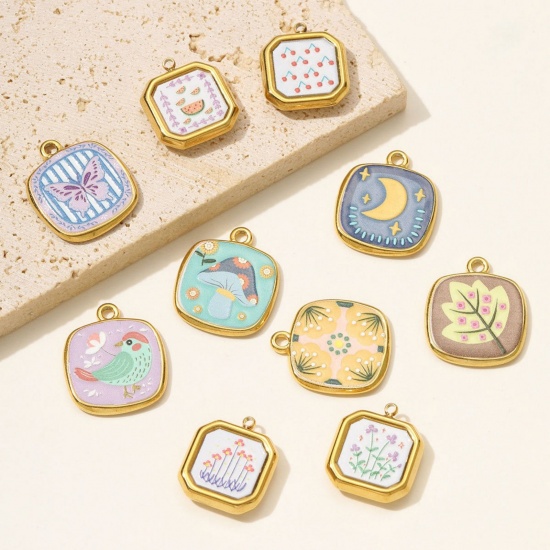 Picture of Eco-friendly PVD Vacuum Plating 304 Stainless Steel Charms 18K Gold Plated Multicolor Printed