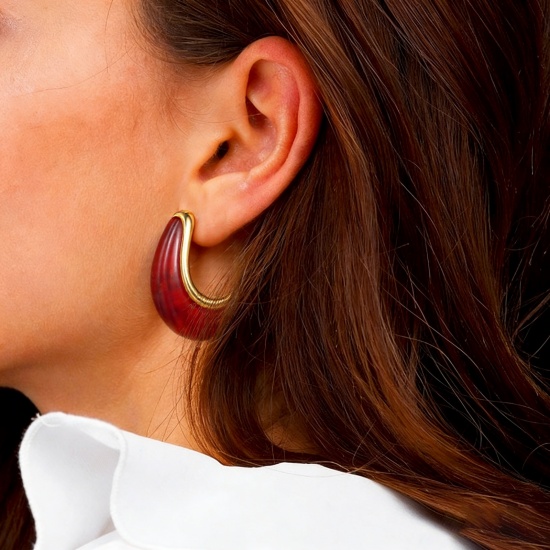 Picture of Wholesale Exquisite Stylish Ear Post Stud Earrings, U Shaped 18K Gold Plated 304 Stainless Steel, Women's Eco-friendly PVD Vacuum Plating Gift Jewelry Supply, 3.7cm x 1cm
