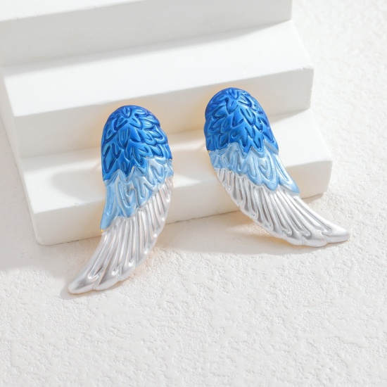 Picture of Wholesale Exquisite Stylish Ear Post Stud Earrings, White & Blue 18K Gold Plated 304 Stainless Steel, Women's Eco-friendly PVD Vacuum Plating Gift Jewelry Supply