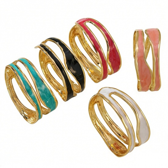 Picture of Wholesale Enamel 304 Stainless Steel Open Cuff Bangles Bracelets, 18K Gold Plated Eco-friendly PVD Vacuum Plating, Women's Exquisite Stylish Gift Jewelry Supply, 5cm Dia.