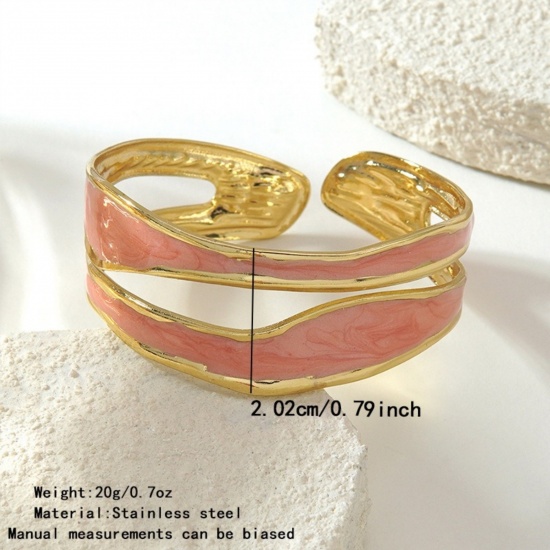 Picture of Wholesale Enamel 304 Stainless Steel Open Cuff Bangles Bracelets, 18K Gold Plated Eco-friendly PVD Vacuum Plating, Women's Exquisite Stylish Gift Jewelry Supply, 5cm Dia.