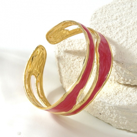 Picture of Wholesale Enamel 304 Stainless Steel Open Cuff Bangles Bracelets, 18K Gold Plated Eco-friendly PVD Vacuum Plating, Women's Exquisite Stylish Gift Jewelry Supply, 5cm Dia.