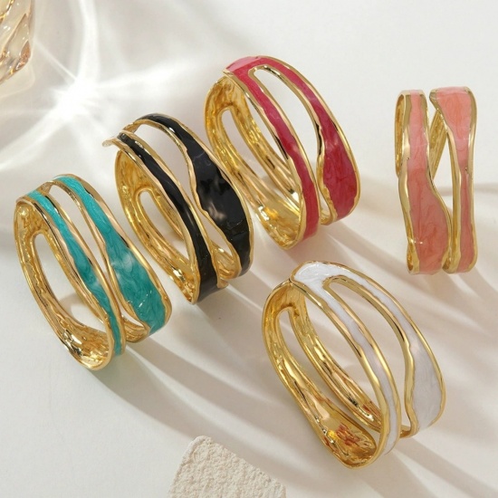 Picture of Wholesale Enamel 304 Stainless Steel Open Cuff Bangles Bracelets, 18K Gold Plated Eco-friendly PVD Vacuum Plating, Women's Exquisite Stylish Gift Jewelry Supply, 5cm Dia.