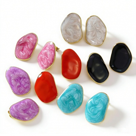 Immagine di Squisito Elegante Orecchini a Perno All'Ingrosso, Smalto Placcato Oro 18K 304 Acciaio Inossidabile, Donne Placcatura Sottovuoto PVD Ecologica Regalo Fornitura di Gioielli, 3cm x 2cm, 1 Paio