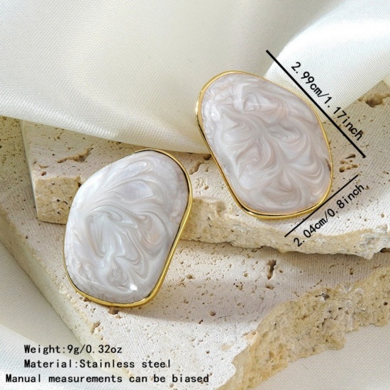 Picture of Wholesale Exquisite Stylish Ear Post Stud Earrings, Enamel 18K Gold Plated 304 Stainless Steel, Women's Eco-friendly PVD Vacuum Plating Gift Jewelry Supply, 3cm x 2cm