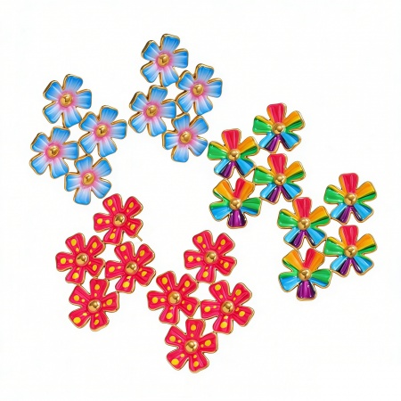 Picture of Wholesale Exquisite Stylish Ear Post Stud Earrings, Flower Enamel 18K Gold Plated 304 Stainless Steel, Women's Eco-friendly PVD Vacuum Plating Gift Jewelry Supply, 4.1cm x 3.2cm