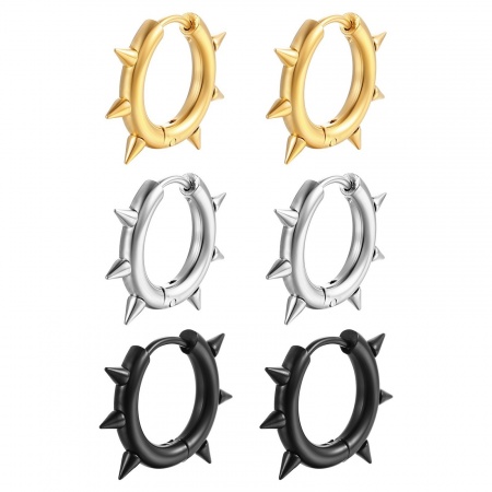 Immagine di Punk Hip Hop Orecchini Ad Anello Abbraccio All'Ingrosso, Rivetto Tondo Multicolore 304 Acciaio Inossidabile, Maschile Placcatura Sottovuoto Regalo Fornitura di Gioielli, 21mm x 16mm, 2 Pz