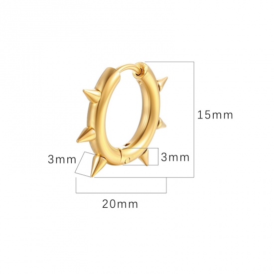 Picture of Wholesale Punk Hip Hop Huggie Hoop Earrings, Rivet Round Disc Multicolor 304 Stainless Steel, Men's Vacuum Plating Gift Jewelry Supply, 21mm x 16mm, 2 PCs