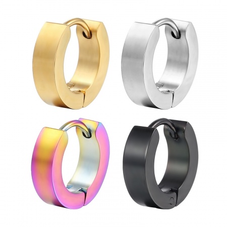 Immagine di Punk Minimalista Orecchini Ad Anello Abbraccio All'Ingrosso, Tondo Multicolore 304 Acciaio Inossidabile, Unisex Placcatura Sottovuoto Regalo Fornitura di Gioielli, 2 Pz