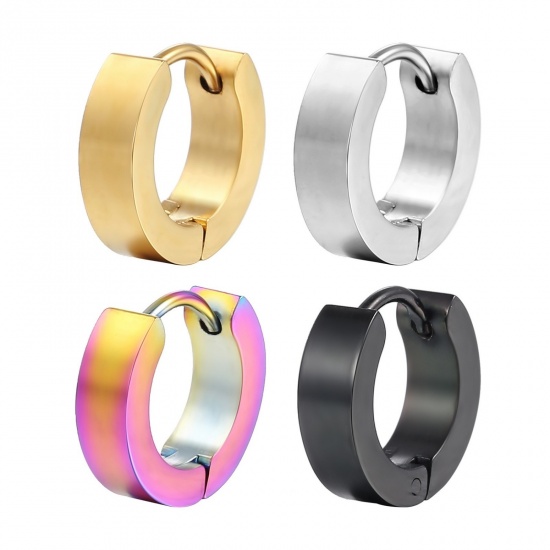 Immagine di Punk Minimalista Orecchini Ad Anello Abbraccio All'Ingrosso, Tondo Multicolore 304 Acciaio Inossidabile, Unisex Placcatura Sottovuoto Regalo Fornitura di Gioielli, 2 Pz