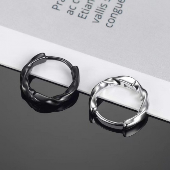 Picture of Wholesale Ins Style Minimalist Huggie Hoop Earrings, Round Twisted Multicolor 304 Stainless Steel, Unisex Vacuum Plating Gift Jewelry Supply, 12mm Dia., 1 Pair