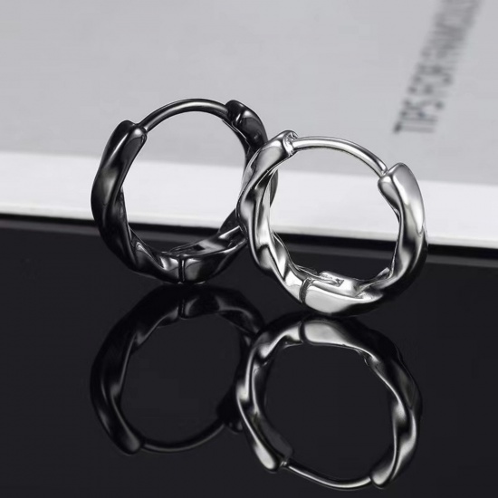 Picture of Wholesale Ins Style Minimalist Huggie Hoop Earrings, Round Twisted Multicolor 304 Stainless Steel, Unisex Vacuum Plating Gift Jewelry Supply, 12mm Dia., 1 Pair