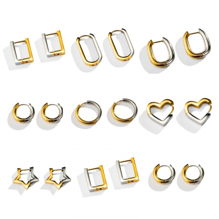 Picture of Wholesale Stylish Minimalist Huggie Hoop Earrings, Geometric Two Tone Silver Tone & 18K Gold Plated 304 Stainless Steel, Unisex Vacuum Plating Gift Jewelry Supply, 1 Pair