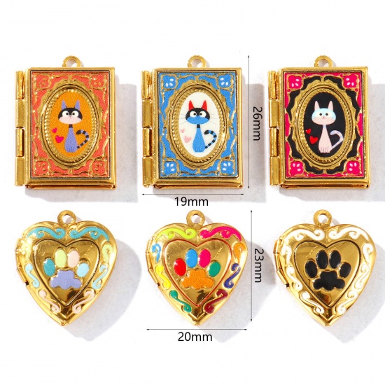Picture of Eco-friendly PVD Vacuum Plating Waterproof Anti-Tarnish Hypoallergenic 304 Stainless Steel Pet Memorial Picture Photo Locket Frame Pendants 18K Real Gold Plated Multicolor Enamel Can Open