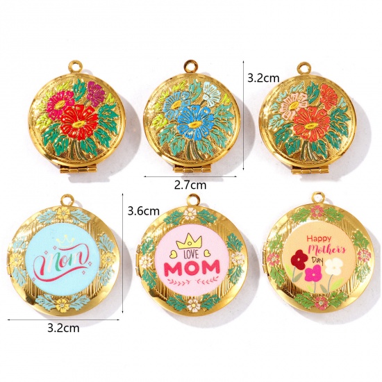 Picture of Eco-friendly PVD Vacuum Plating Waterproof Anti-Tarnish Hypoallergenic 304 Stainless Steel Mother's Day Picture Photo Locket Frame Pendants 18K Real Gold Plated Multicolor Enamel Can Open