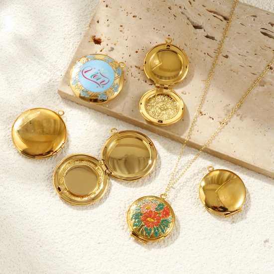 Picture of Eco-friendly PVD Vacuum Plating Waterproof Anti-Tarnish Hypoallergenic 304 Stainless Steel Mother's Day Picture Photo Locket Frame Pendants 18K Real Gold Plated Multicolor Enamel Can Open