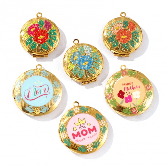 Picture of Eco-friendly PVD Vacuum Plating Waterproof Anti-Tarnish Hypoallergenic 304 Stainless Steel Mother's Day Picture Photo Locket Frame Pendants 18K Real Gold Plated Multicolor Enamel Can Open