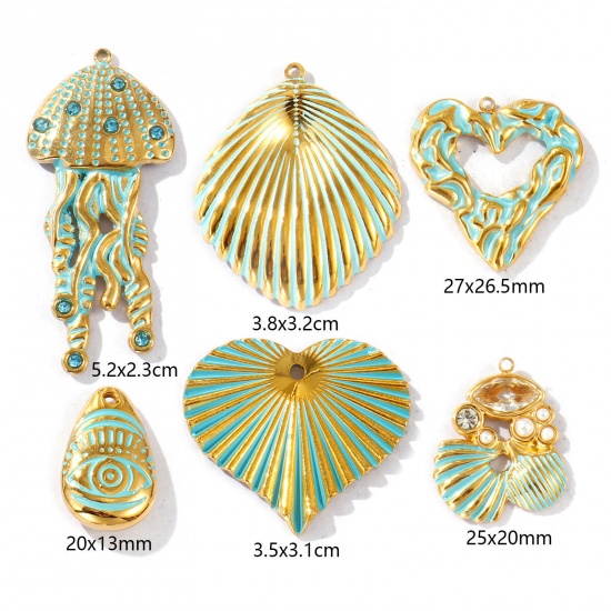 Picture of Eco-friendly PVD Vacuum Plating Waterproof Anti-Tarnish Hypoallergenic 304 Stainless Steel Charms 18K Real Gold Plated Green Enamel