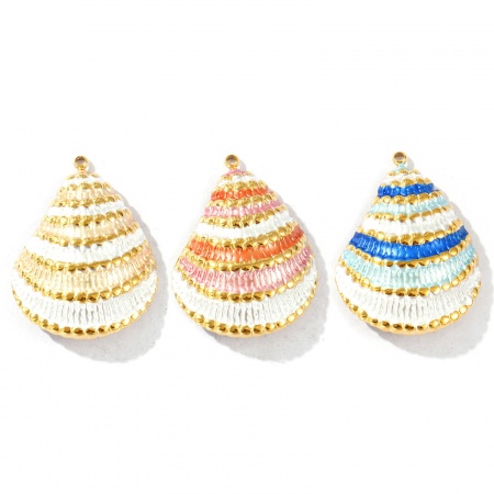 Immagine di 2 Pz Placcatura Sottovuoto PVD Ecologica Impermeabile Anti-Ossidante Ipoallergenico 304 Acciaio Inossidabile Ciondoli Pendenti 18K Vero Oro Placcato Smalto Conchiglia 3cm x 2.3cm