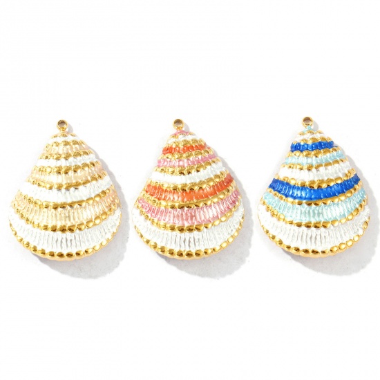 Picture of Eco-friendly PVD Vacuum Plating Waterproof Anti-Tarnish Hypoallergenic 304 Stainless Steel Pendants 18K Real Gold Plated Enamel Shell 3cm x 2.3cm