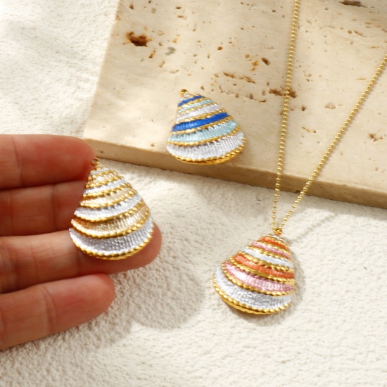Picture of Eco-friendly PVD Vacuum Plating Waterproof Anti-Tarnish Hypoallergenic 304 Stainless Steel Pendants 18K Real Gold Plated Enamel Shell 3cm x 2.3cm
