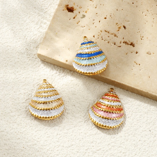 Picture of Eco-friendly PVD Vacuum Plating Waterproof Anti-Tarnish Hypoallergenic 304 Stainless Steel Pendants 18K Real Gold Plated Enamel Shell 3cm x 2.3cm