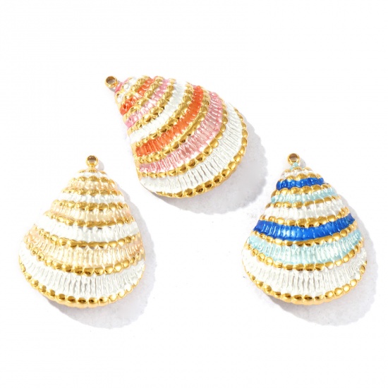 Picture of Eco-friendly PVD Vacuum Plating Waterproof Anti-Tarnish Hypoallergenic 304 Stainless Steel Pendants 18K Real Gold Plated Enamel Shell 3cm x 2.3cm