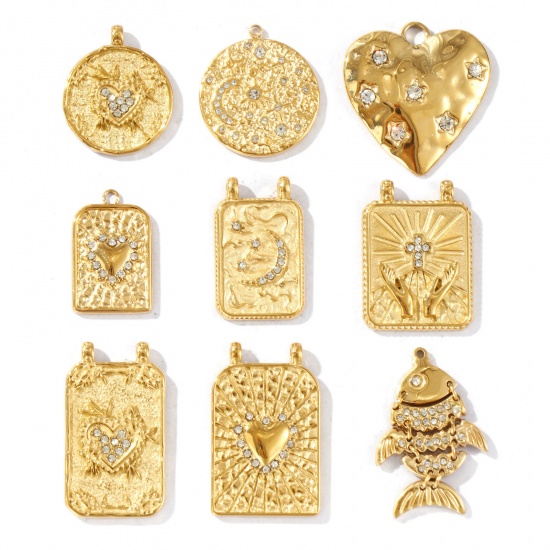 Picture of Eco-friendly PVD Vacuum Plating Waterproof Anti-Tarnish Hypoallergenic 304 Stainless Steel Charms 18K Real Gold Plated Micro Pave Clear Rhinestone
