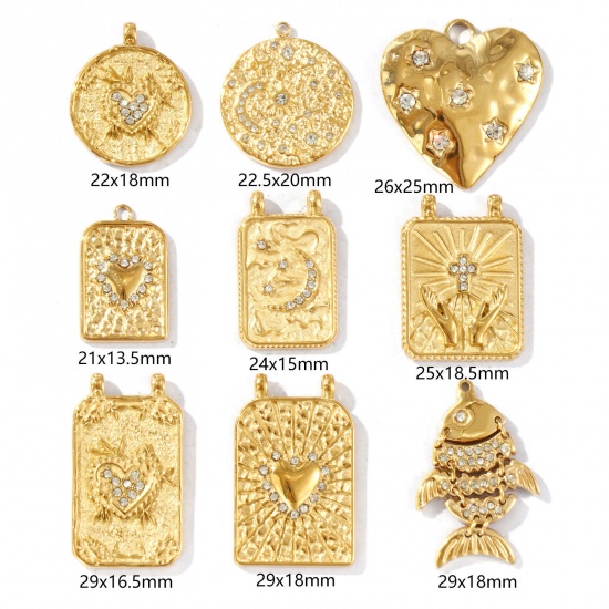 Picture of Eco-friendly PVD Vacuum Plating Waterproof Anti-Tarnish Hypoallergenic 304 Stainless Steel Charms 18K Real Gold Plated Micro Pave Clear Rhinestone