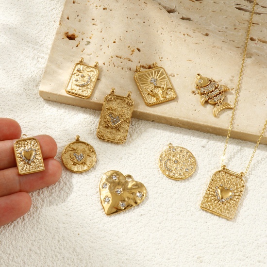 Picture of Eco-friendly PVD Vacuum Plating Waterproof Anti-Tarnish Hypoallergenic 304 Stainless Steel Charms 18K Real Gold Plated Micro Pave Clear Rhinestone