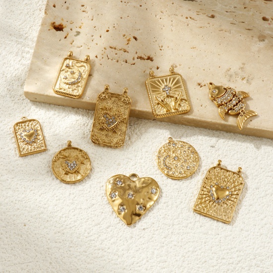 Picture of Eco-friendly PVD Vacuum Plating Waterproof Anti-Tarnish Hypoallergenic 304 Stainless Steel Charms 18K Real Gold Plated Micro Pave Clear Rhinestone