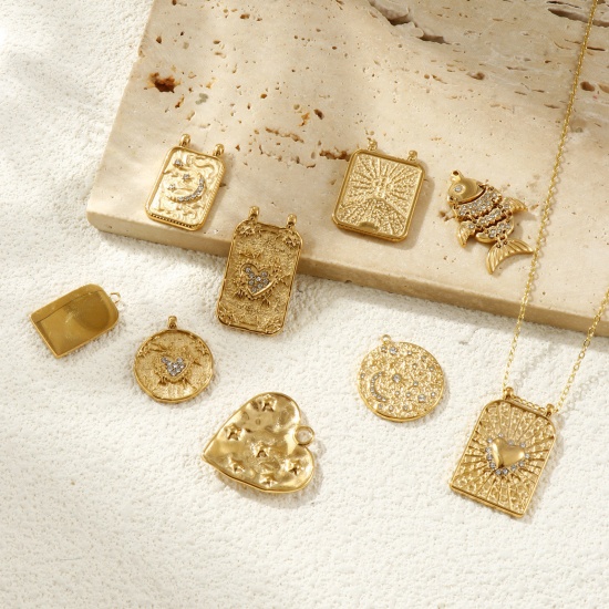 Picture of Eco-friendly PVD Vacuum Plating Waterproof Anti-Tarnish Hypoallergenic 304 Stainless Steel Charms 18K Real Gold Plated Micro Pave Clear Rhinestone