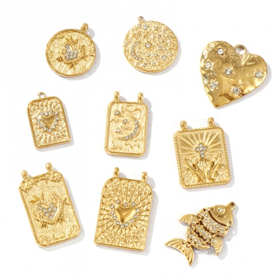 Picture of Eco-friendly PVD Vacuum Plating Waterproof Anti-Tarnish Hypoallergenic 304 Stainless Steel Charms 18K Real Gold Plated Micro Pave Clear Rhinestone