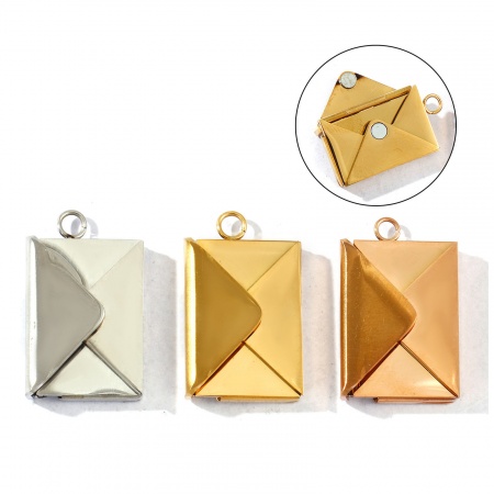Immagine di 2 Pz Ecologico 304 Acciaio Inossidabile Ciondoli Multicolore Busta con Carta di Biglietto Vuoto Magnetico Possibile Aprire 24mm x 15mm