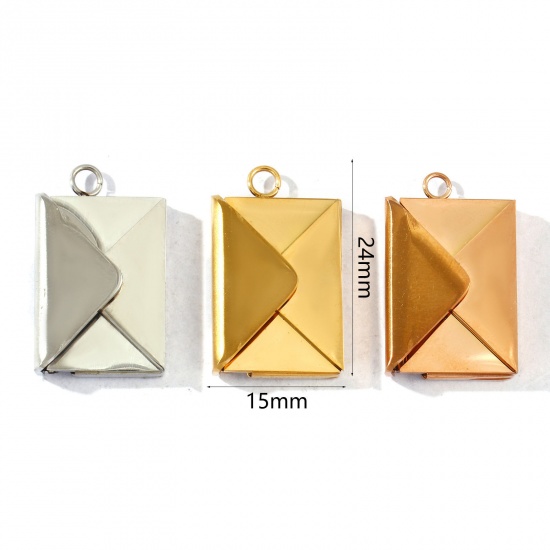 Immagine di 2 Pz Ecologico 304 Acciaio Inossidabile Ciondoli Multicolore Busta con Carta di Biglietto Vuoto Magnetico Possibile Aprire 24mm x 15mm