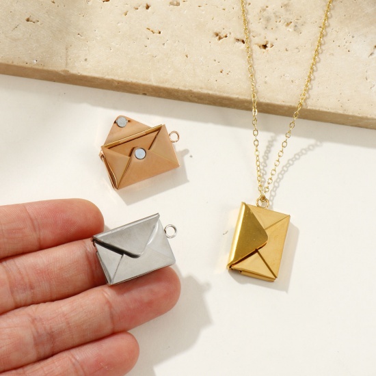 Immagine di 2 Pz Ecologico 304 Acciaio Inossidabile Ciondoli Multicolore Busta con Carta di Biglietto Vuoto Magnetico Possibile Aprire 24mm x 15mm