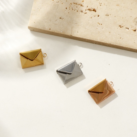 Immagine di 2 Pz Ecologico 304 Acciaio Inossidabile Ciondoli Multicolore Busta con Carta di Biglietto Vuoto Magnetico Possibile Aprire 24mm x 15mm